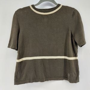 Trussardi cropped Khaki short sleeve tee with cream stripe